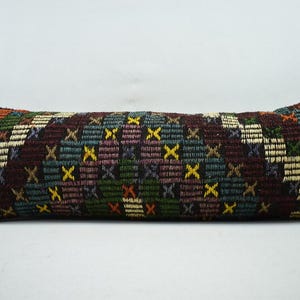 Turkish Rug pillow, Lumbar pillow, Decorative pillow, Handmade wool kilim pillow, Boho Decor pillow, Cushion, 12x36 pillow cover, Code 1830
