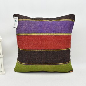 Anatolian pillow case, Organic kilim pillow, 18x18 decorative pillow, Throw pillow, Tribal pillow, Turkish pillow, Wool pillow, code 4832