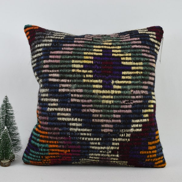 bohemian kilim pillow / anatolian kilim pillow / handmade kilim pillow / lumbar kilim pillow / boho pillow / 18x18 pillow cover / code 5941