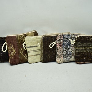 Small Makeup bag, 7x9 inches Woman kilim wallets, 6 PIECES Turkish kilim purse, Oriental handmade bag, Coin pouch, Handmade purse, code 26