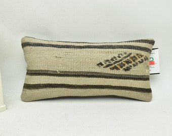 striped design kilim pillow / home decor / decorative kilim pillow / 8x16 handmade kilim pillow / bohemian lumbar pillow cover / code 981