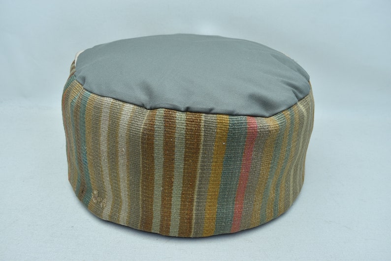 Pet cushion, Anatolian kilim pouf, Moroccan pouf, Ottoman pouffe, Patio decor pouf, 20x20x10 inches Vintage pouf, Garden decor, code 413 image 5