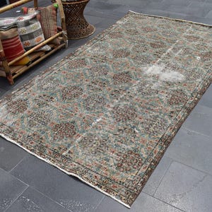 Tapijt, vintage tapijt 4,6 x 8,3 ft, Turks wollen tapijt, boho-tapijt, decoratief tapijt, Oushak-tapijt, Anatolisch tapijt, slaapkamertapijt, tapijt ZDA0949