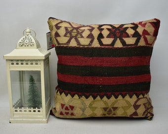 decorative kilim pillow / handmade kilim pillow cover / 18x18 bohemian pillow / anatolian kilim pillow / handmade pillow / code 6891