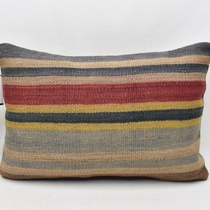 Turkish kilim pillow case, Bohemian kilim pillow, Ethnic pillow, Decorative kilim pillow, Handmade pillow, 16x24 pillow cover, code 2961