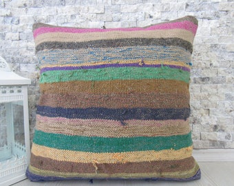 Organic Wool Pillow Turkish Kilim Pillow 18x18 Embroidery Design Anatolian Kilim Cushion Pillow Home Decor Outdoor Bohemian Pillow