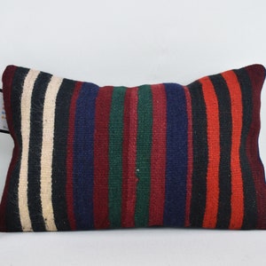 striped kilim pillow / bedding pillow / tribal pillow / sofa pillow / handmade wool pillow / throw pillow  / 12x20 pillow cover / code 4592