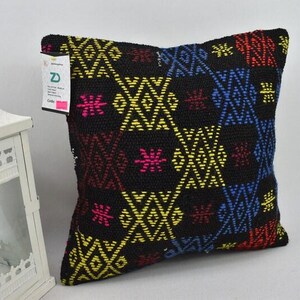 Tribal kilim pillow case, Coastal kilim pillow, Home decor pillow, Handmade kilim pillow, Anatolian pillow, 16x16 pillow cover, code 12432