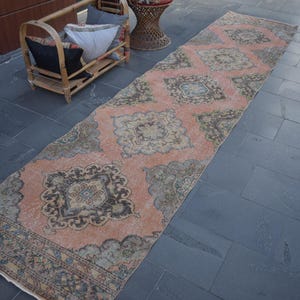 Turks Herki-tapijt, loper, vintage tapijt, handgemaakt tapijt, 3,1 x 12,9 voet, Herki-tapijt, tapijt bruiloftdecor, Oushak-tapijt, decoratief tapijt, ZD7920
