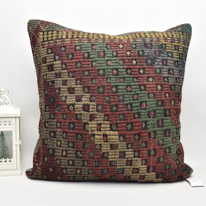 Turkish kilim pillow cover, Handwoven pillow, 28x28 boho decor pillow cover, Geometric design pillow, Tribal pillow, Floor pillow, code 855