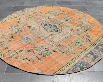 Turkish rug, Red Vintage rug, Natural rug, 5.9 x 5.9 Feet, Area rug, Wedding Decor rug, Organic wool rug, Decorative rug, Kitchen rug Zd4615
