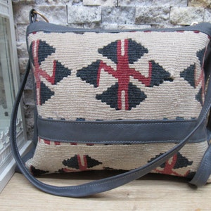 rare handmade bag , boho handmade bag , wool and leather handmade kilim bag 9x12" decorative bag , ethnic bags , unique bag , hand bag