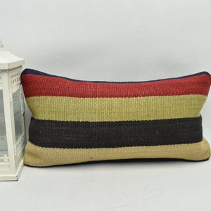 handmade wool kilim pillow / striped pillow / 10x20 pillow cover / turkish pillow / home decor / lumbar pillow / bench pillow / code 2350