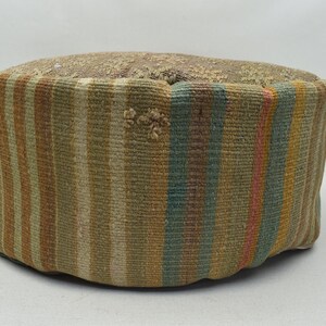 Pet cushion, Anatolian kilim pouf, Moroccan pouf, Ottoman pouffe, Patio decor pouf, 20x20x10 inches Vintage pouf, Garden decor, code 413 image 2