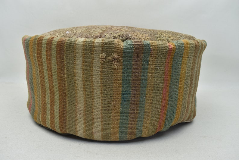 Pet cushion, Anatolian kilim pouf, Moroccan pouf, Ottoman pouffe, Patio decor pouf, 20x20x10 inches Vintage pouf, Garden decor, code 413 image 2