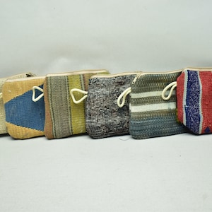 Wallet for women, Wool Kilim accessories, 7x9 inches Turkish Kilim wallet, 6 PIECES Boho purse, Handmade gifts, Vintage Coin purse, code 25