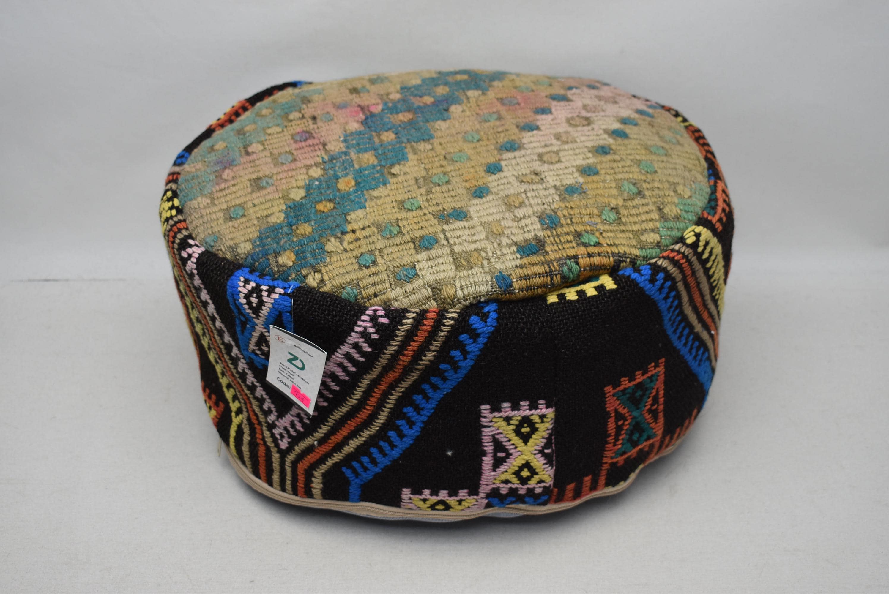 Vintage pouf, Home decor Kilim pouff, Ottoman pouf, Floor pillow cover, Decorative Bohemian pouffe, 20x20x10 inches Handmade pouf, code 725
