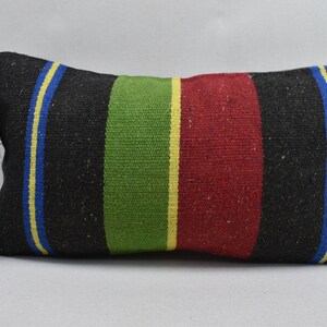 handmade wool kilim pillow / throw pillow / nomadic wool pillow / home decor pillow / striped lumbar pillow / 10x20 pillow cover / code 3033