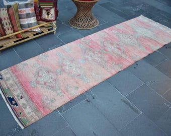 Pink runner rug, Turkish rug, Hallway rug, Vintage rug, Herki rug, 2.6 x 8.2 Ft, Wedding rug, .Boho rug, Hallway rug, Organic rug, ZD6865