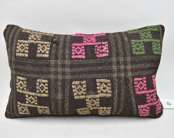 handgemaakt kilim kussen / roze kilim kussen / rustiek kussen / decoratief kilim kussen / home decor kussen / 12x20 kussensloop /code 5854