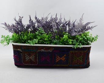 Kilim plant basket, Household storage bag, Planter bag, Succulent planter pot, Outdoor decor, Plant cover, 7 x 22 inch pot case, Code 286