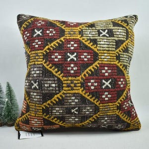 striped kilim pillow / bohemian pillow cover / 18x18 coastal pillow / throw pillow / orange kilim pillow / antique kilim pillow / code 6274