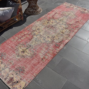 Turkish wool rug, Vintage runner rug, Hallway rug, Corridor decor, Home decor, Handmade rug, 3.1 x 8.9 ft Natural rug, Oushak rug, ZD7949