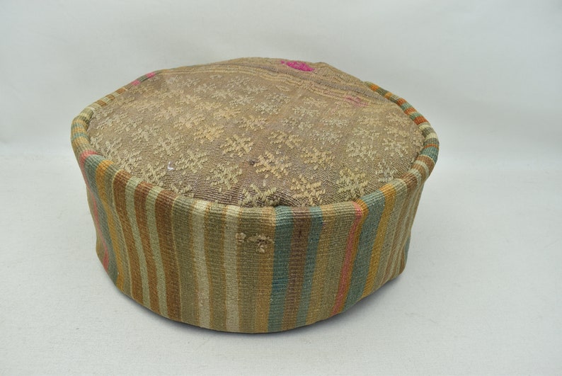 Pet cushion, Anatolian kilim pouf, Moroccan pouf, Ottoman pouffe, Patio decor pouf, 20x20x10 inches Vintage pouf, Garden decor, code 413 image 1