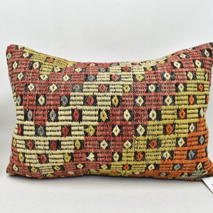 Handgemachter Kelim Kissenbezug, Kelim Kissenbezug, Ethno Kissen, Boho Kissen, 16x24 Kissenbezug, Kode 3469