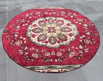 handknotted turkish rug, vintage rug, red area rug, large rug, 5.2 x 5.2 ft, oushak rug, boho decor rug, ethnic rug, kidsroom rug zd4621