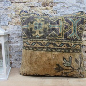 organic rug pillow / ottoman pillow / antique carpet pillow / armchair pillow / throw pillow / boho pillow / 16x16 pillow cover / code 7722