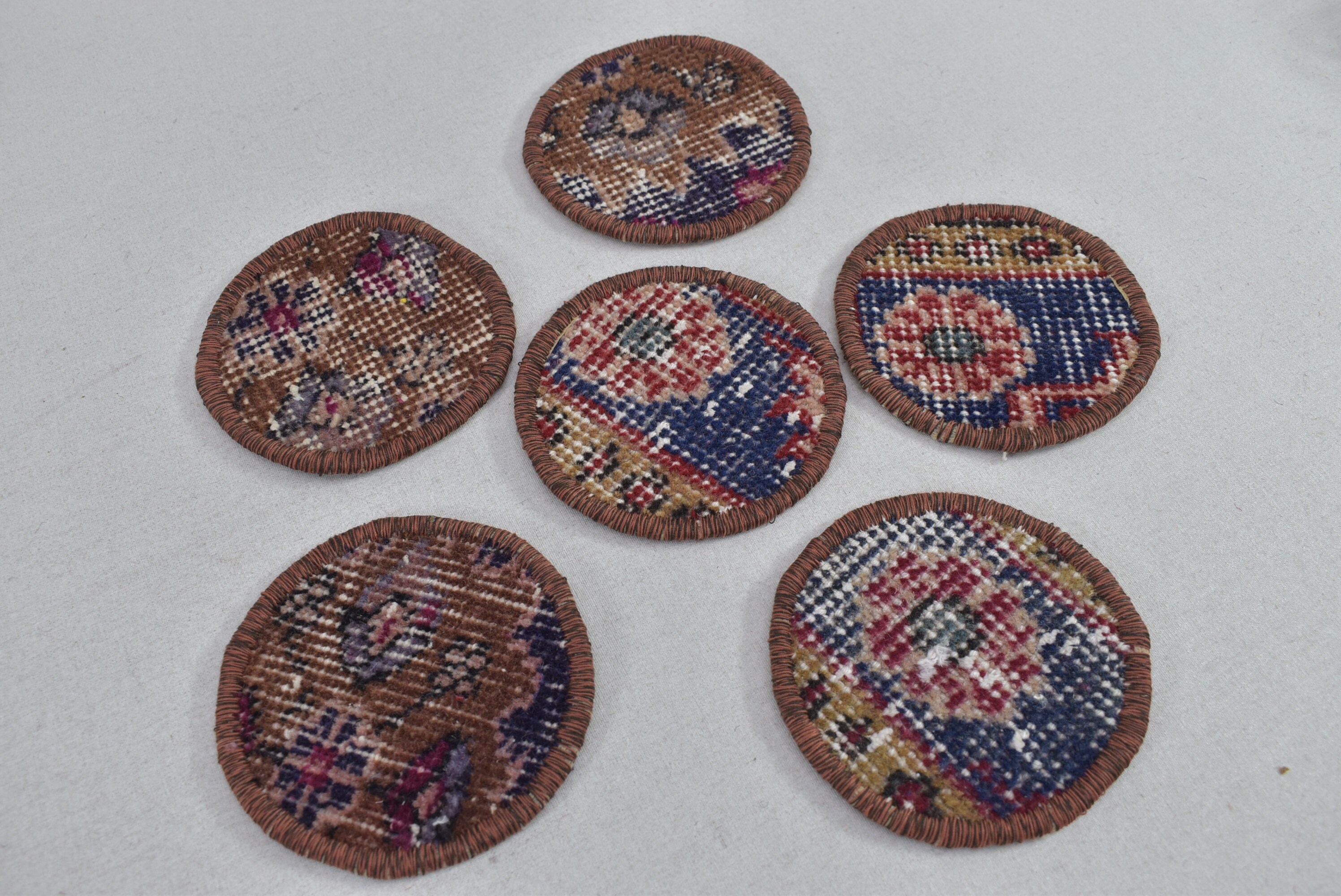 6 Pieces handwoven rug coaster set, Best gift, Vintage cup pad, Beer coaster, Turkish rug coaster, Candle coaster, Tribal coaster,  code 636