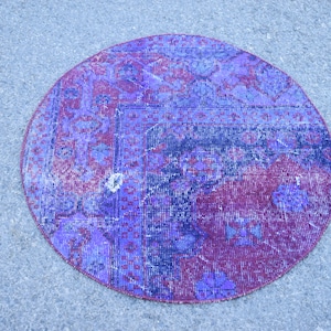 Bohemian rug, Vintage rug, Blue Turkish rug, Frontdoor rug, Circle Doormat rug, Bathroom rug, Round rug, 3.2 x 3.2 Ft Small Rug, Zd3476