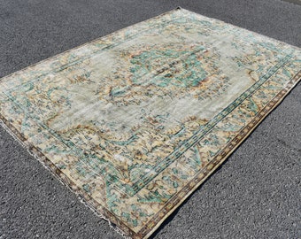 turkish green rug, oriental rug, vintage rug, Free Shipping 6.1 x 9.2 ft large rug, diningroom rug, home decor , handmade rug , zd2074