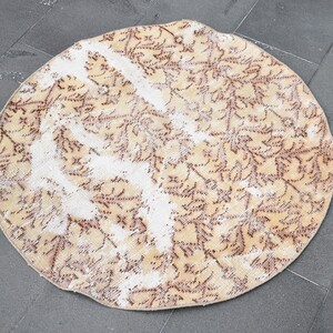 Turkish rug, Vintage rug, Round rug, Doormat rug, 3.2 x 3.2 Ft Circle rug, Boho rug, Small Area rug, Oushak rug, Blue Handmade rug, zd8293