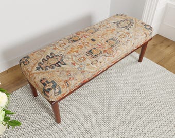 Banco Kilim, Banco Hecho a Mano, Banco Oriental, Banco de Dormitorio, Banco de Alfombra Vintage, Banco Rústico, Banco de Entrada, Banco de Sala