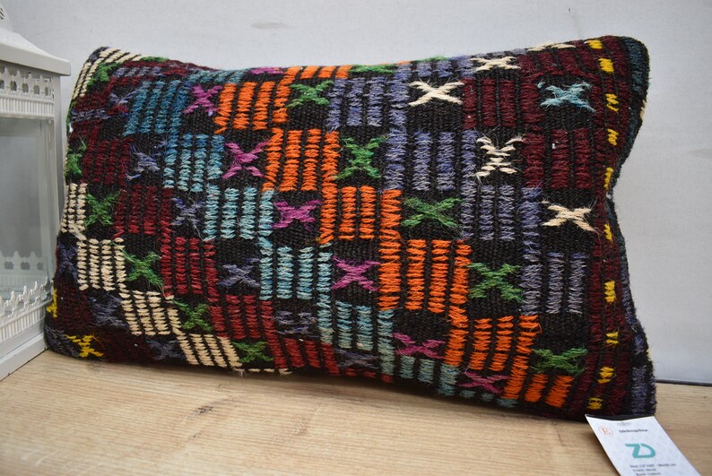ottoman pillow rustic kilim pillow tribal kilim pillow home decor pillow boho pillow organic pillow 12x20 pillow cover code 3659