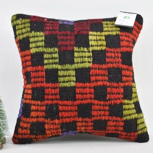 turkish kilim pillow / boho decor pillow / turkish pillow / 16x16 rustic pillow / pillow / tribal pillow / ethnic pillow cover / code 12710