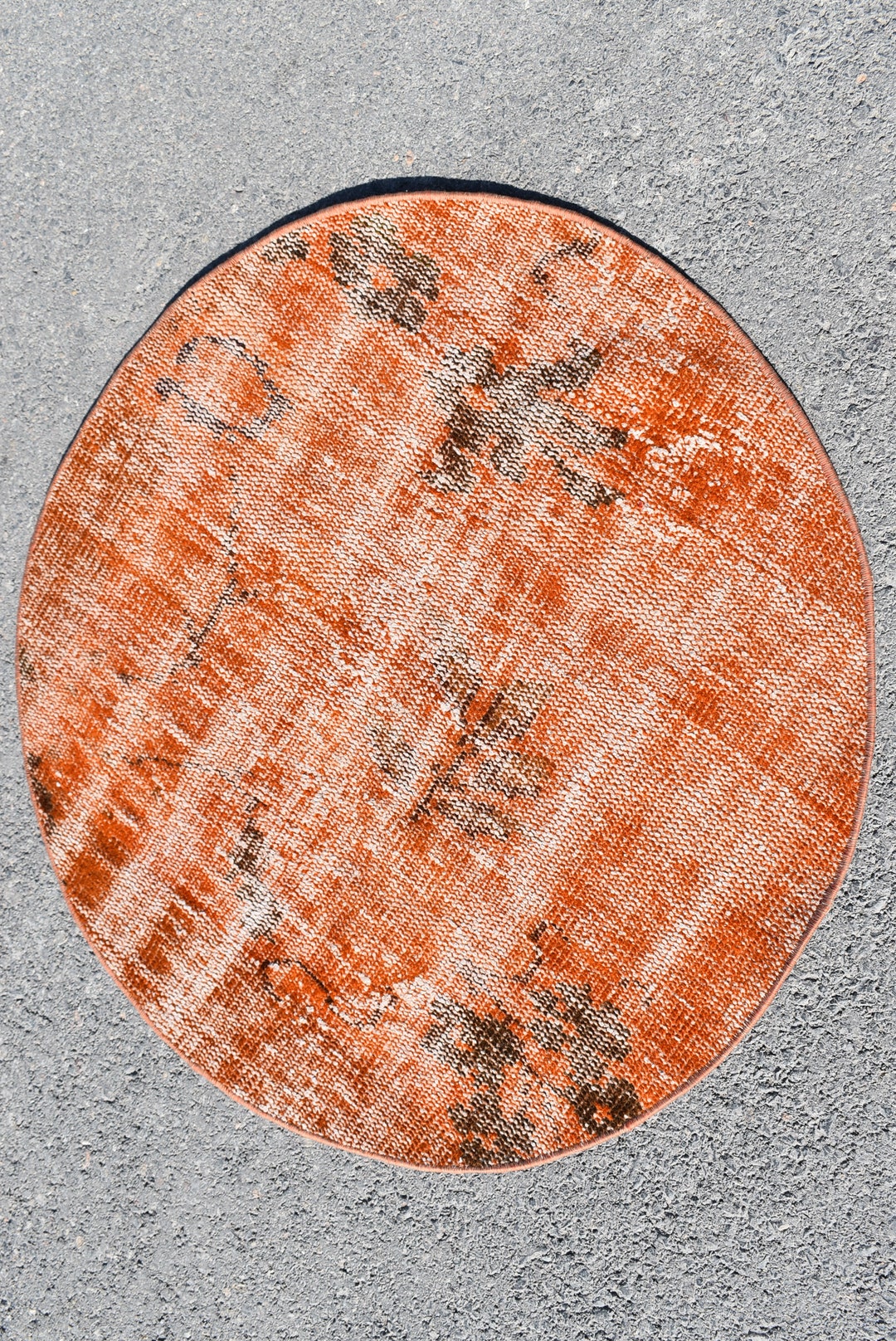Faded Circle Rug, Orange Rug, Turkish Rug, Vintage Rug, Round Rug, 2.7