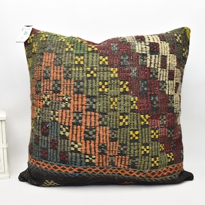 Handwoven pillow cover, Geometric kilim pillow, 28x28 bohemian pillow, Turkish pillow, Tribal pillow, Floor pillow, Cecim pillow, code 793