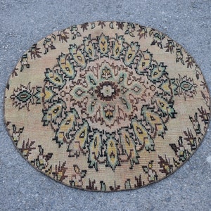 Circle Doormat rug, Vintage rug, Bohemian rug, Turkish rug, Round rug, 3.2 x 3.2 Ft Nomadic rug, Aztec rug, Home decor rug, Carpet Zd3449
