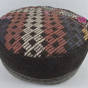 Round pouf, Turkish kilim pouf, Handwoven kilim pouf, Floor pouf, Moroccan pouf, Decorative Pouffe, Beanbag, 20x20 height 10 inches code 59