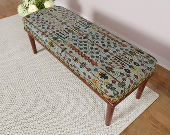 Banco boho, Banco con alfombra estampada, Banco otomano, Banco turco, Banco otomano para dormitorio, Banco oriental, Banco para dormitorio, Banco con alfombra turca,