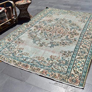 Large natural rug, Turkish rug, Vintage wool rug, Bohemian rug, Oushak rug, Carpet, Oriental rug, Livingroom decor, 6.1 x 8.6 ft ZDA0894