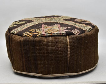 Ottoman pouffe, Patio decor pouf 20x20x10 inches Vintage pouf, Garden decor, Pet cushion, Anatolian kilim pouf, Moroccan pouf cover code 595