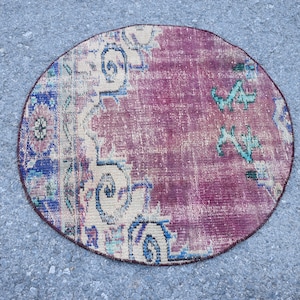 Faded rug, Oriental rug, Vintage rug, Turkish rug, Circle rug, Doormat rug, Small rug, Handmade rug, 2.7 x 2.7 Ft Round rug, Etsy rug Zd3450