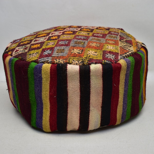 Housse de pouf marocain, pouf kilim, pouf Circle, pouf de jardin, pouf oreiller oriental, pouf kilim turc, hauteur 20 x 20 10 pouces code 576