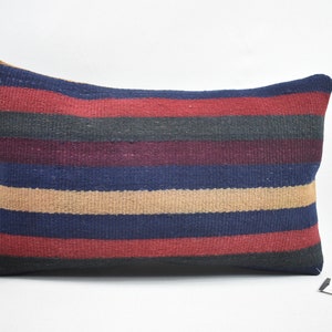 striped pillow cover / patio pillow / handmade wool throw pillow / decorative pillow / kilim pillow / 12x20 sofa pillow cover code 5220
