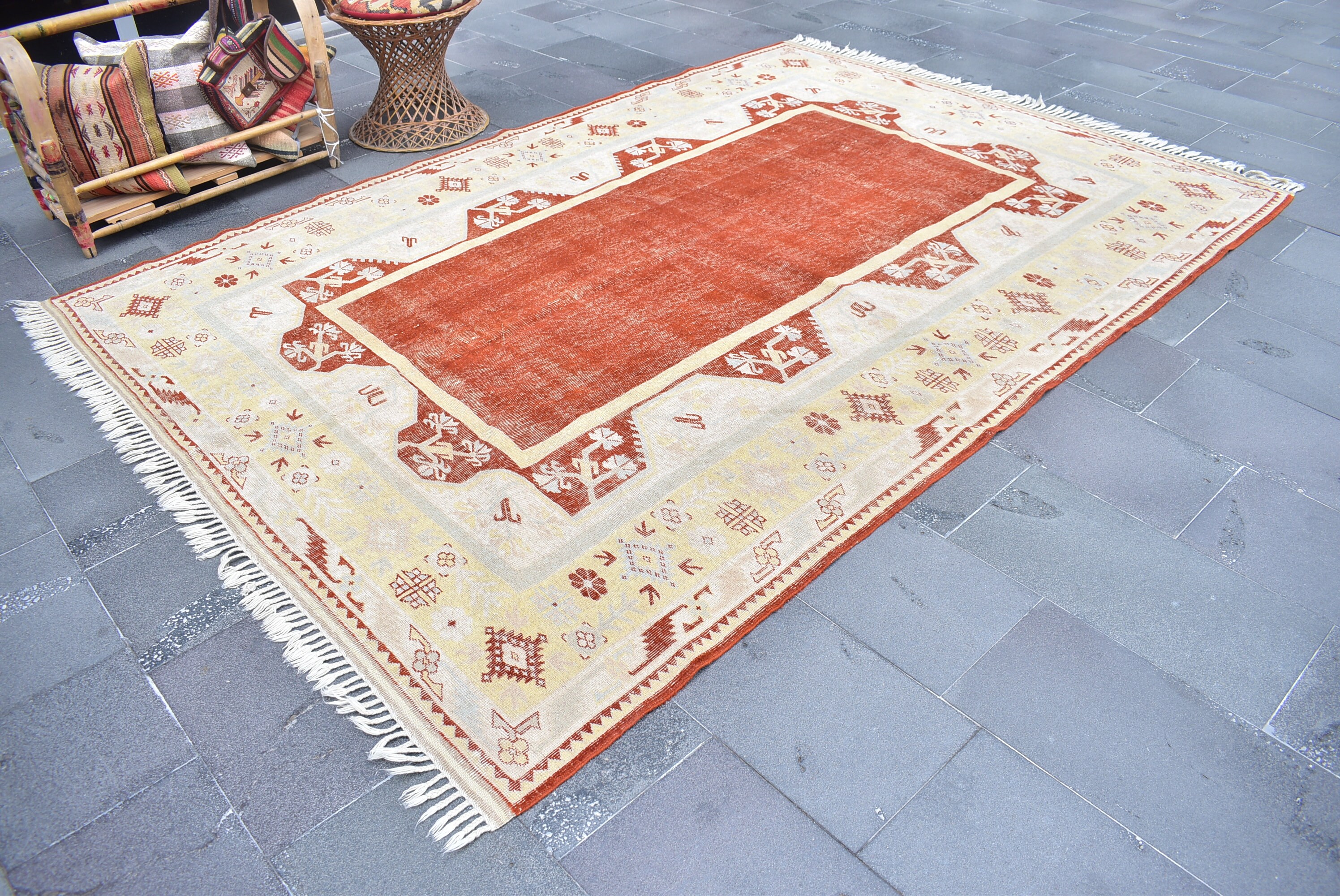 2.1x6 Ft, VINTAGE TURKISH Rug, Neutral Handmade, Rug Runner
