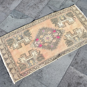 Bohemian rug, Vintage rug, Orange Turkish rug, Frontdoor rug, Small rug, Doormat, Aztec rug, 1.7 x 3.4 Ft Handknotted rug, Carpet, Zd7072